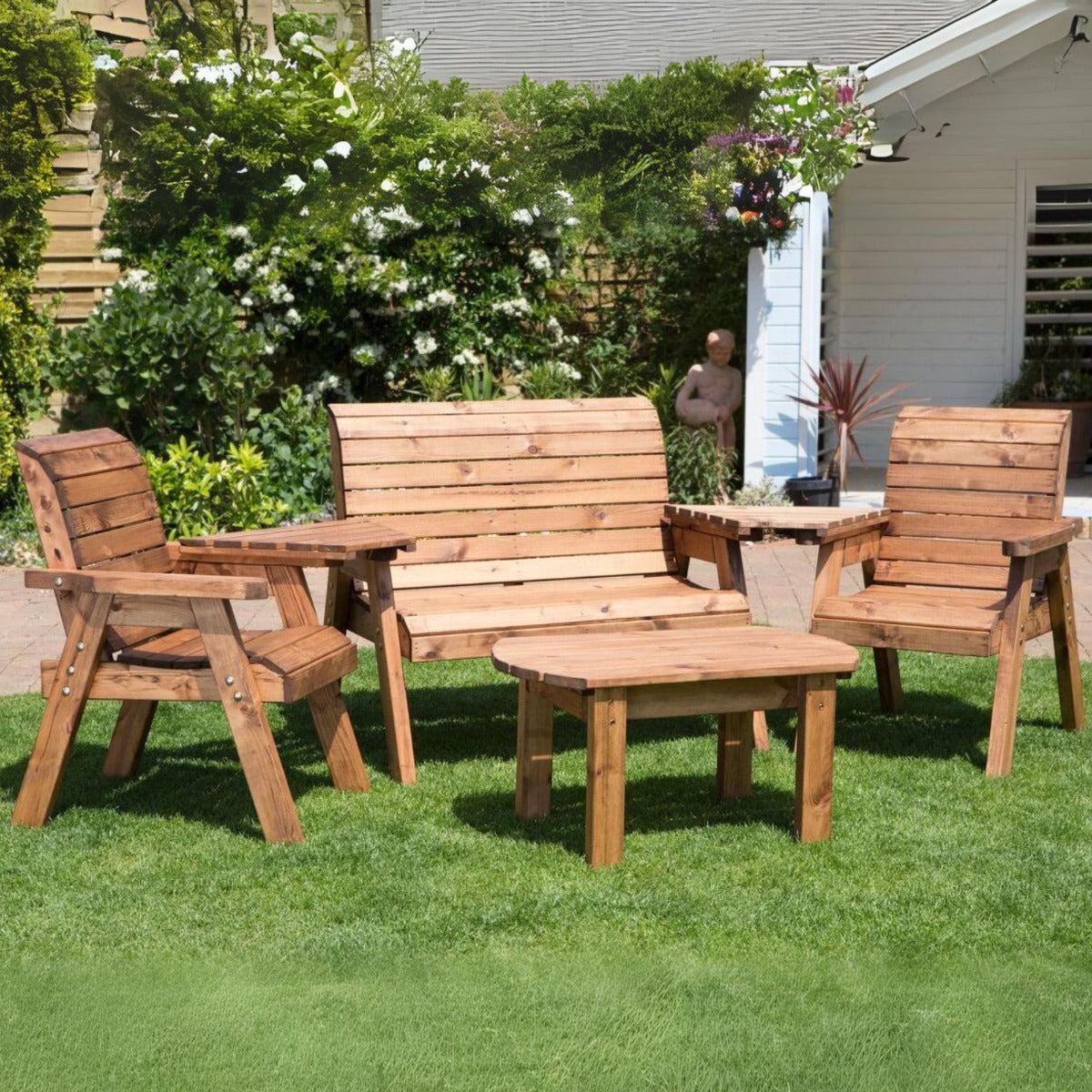 Wooden Four-Seater Garden Furniture Set - Bench, Chairs & Table - Charles Taylor