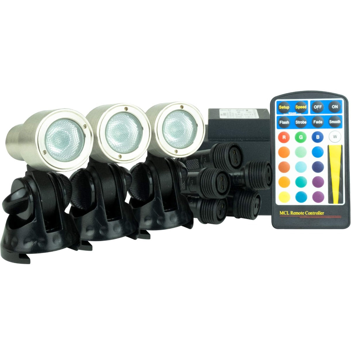 Plug & Play Garden Lighting System - Bundle Kit - 3x S30 Spotlights with 20W Transformer, 1-to-5 Connector & Remote Controller