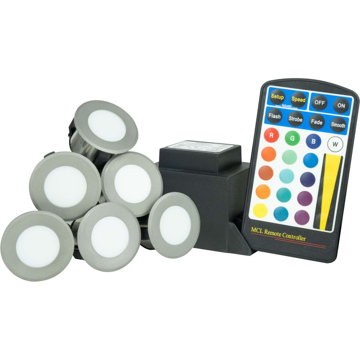 Plug & Play Garden Lighting System - Bundle Kit - 6x D34 Deck Lights with 6W Transformer & Remote Controller