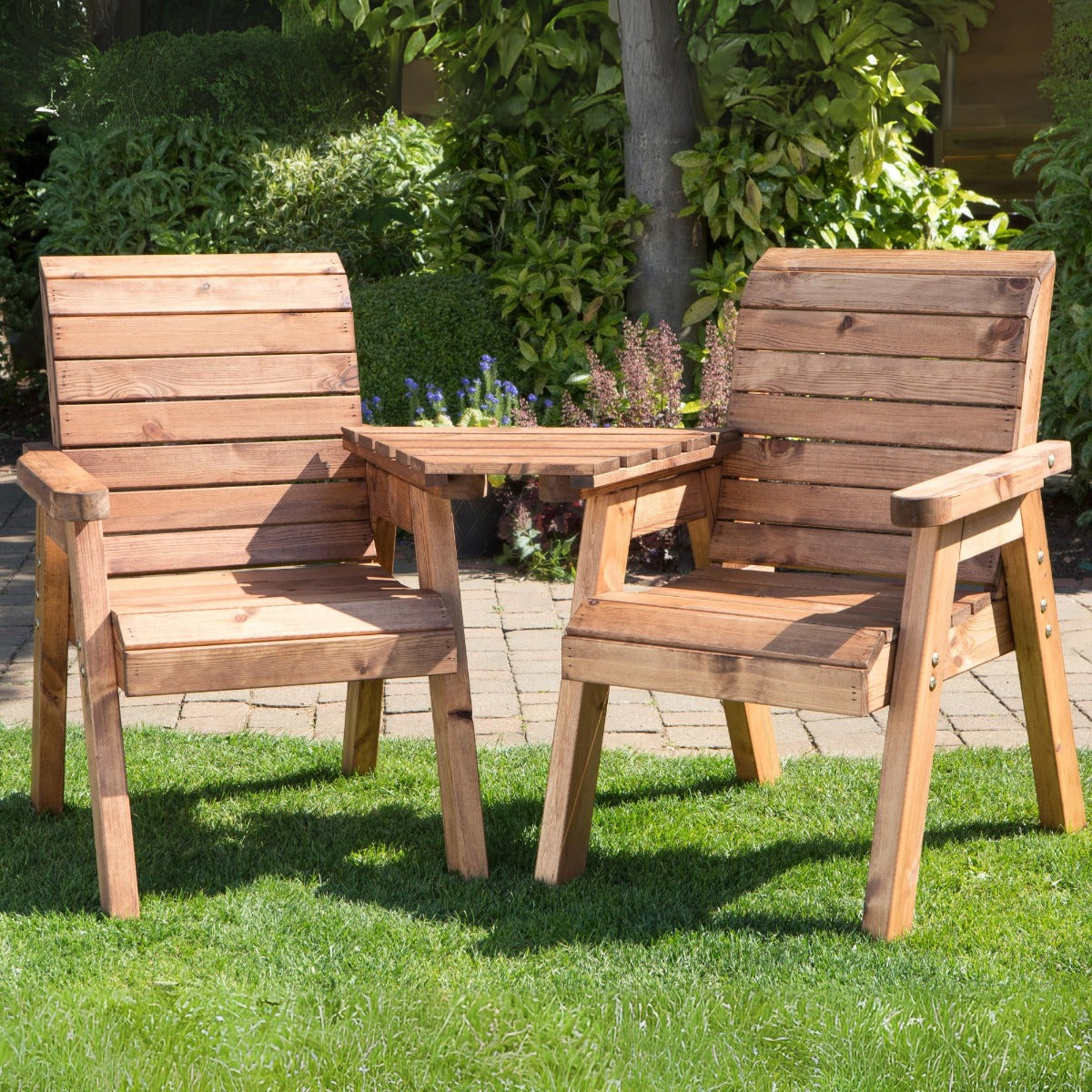 Wooden Twin Companion Garden Chair Set - Angled Jack & Jill Love Seat - Charles Taylor