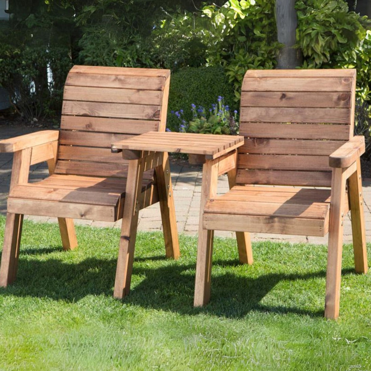 Wooden Twin Companion Garden Chair Set - Straight Jack & Jill Love Seat - Charles Taylor